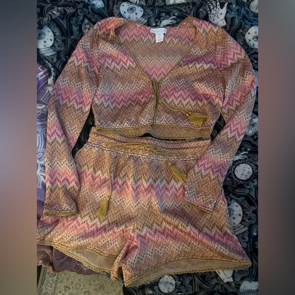 House of Harlow 1960 Pink and Brown Knit Top and shorts size small